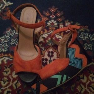 Top Moda Wedge Heel's orange leather